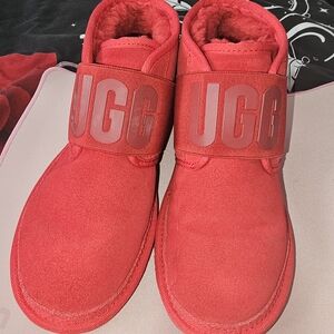 UGG Women's Red Shearling-Lined Strap Booties